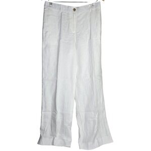 J. Crew Harbor Pant in Linen White Wide Leg Lined Womens M‎ NWT